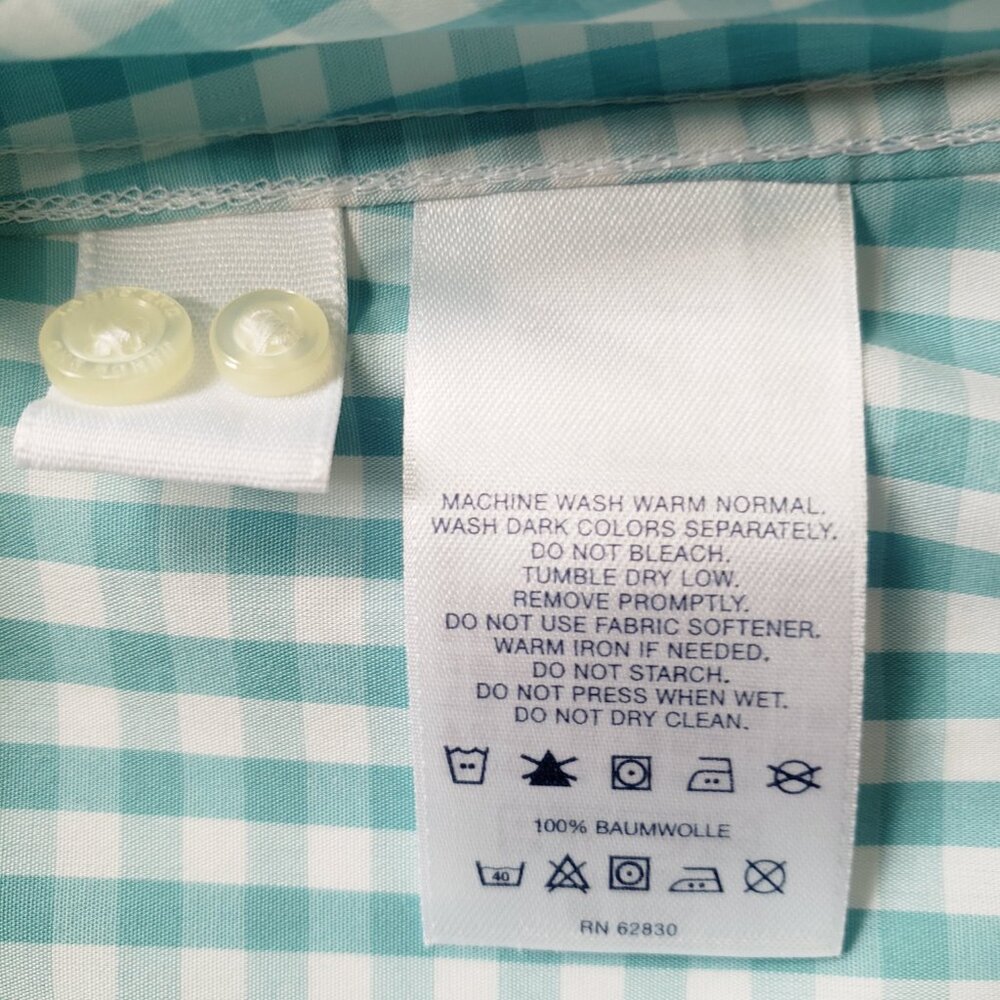 Lands' End Supima Cotton Aqua Gingham 3/4 Sleeve Button Up Shirt - Picture 11 of 11